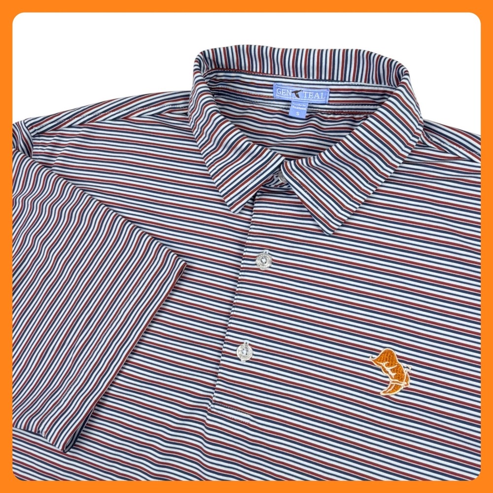 GenTeal Performance Polo Shirt Men Small Blue Striped Stretch Golf Cowboy Boot